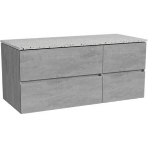 Storke Edge zwevend badmeubel 120 x 52 cm beton donkergrijs met Tavola enkel of dubbel wastafelblad in mat wit/zwart terrazzo