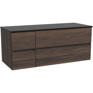 Storke Edge zwevend badmeubel 130 x 52 cm notenhout met Panton enkel of dubbel wastafelblad in gepoedercoate mdf mat zwart