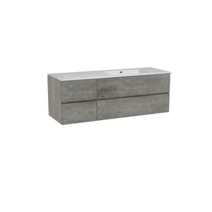 Storke Edge zwevend badmeubel 150 x 52 cm beton donkergrijs met Diva asymmetrisch rechtse wastafel in composietmarmer