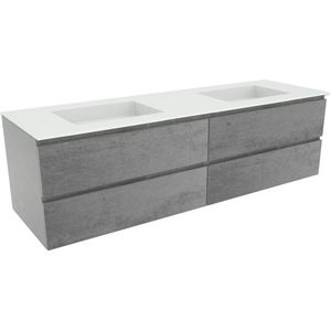 Balmani Lucida zwevend badkamermeubel 180 x 55 cm beton donkergrijs met Tablo Stretto dubbele wastafel in matte Solid Surface