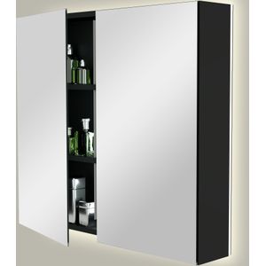 Storke Reflecta spiegelkast 85 x 75 cm mat zwart met spiegelverlichting