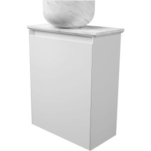 Balmani Mitra zwevend toiletmeubel 42 x 21 cm mat wit met Facetta wastafelblad en Bowl waskom in Carrara marmer