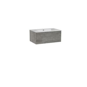 Storke Edge zwevend badmeubel 85 x 52 cm beton donkergrijs met Diva enkele wastafel in composietmarmer