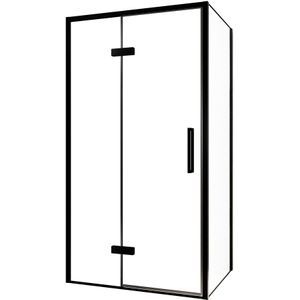 Balmani Senses Design douchecabine met linkse draaideur en vaste zijwand, 100 x 80 cm, Helder glas, Zwarte profielen