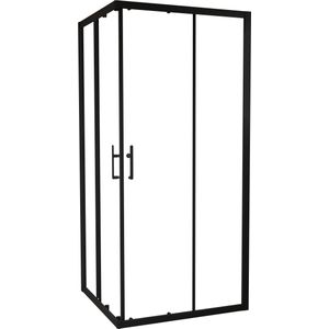 Linie Cadiz douchecabine met hoekinstap en dubbel schuifdeur 90 x 90 cm helder glas mat zwart profiel