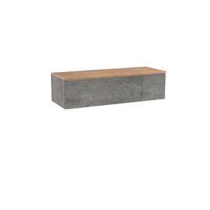 Storke Edge zwevend badmeubel 140 x 52 cm beton donkergrijs met Panton enkel of dubbel wastafelblad in ruwe eiken melamine