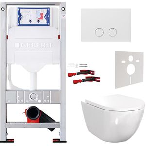 Luca Varess Moreno hangend toilet hoogglans wit randloos met Geberit Sigma inbouwspoelreservoir UP320 met Burda frame en bedieningspaneel