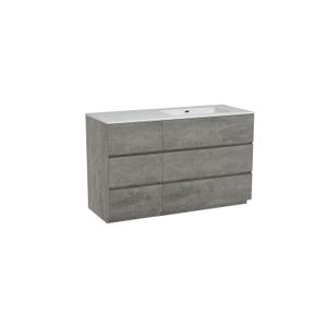 Storke Edge staand badmeubel 130 x 52 cm beton donkergrijs met Diva asymmetrisch rechtse wastafel in composietmarmer