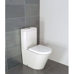 Luca Varess Calibro staand toilet hoogglans wit randloos, inclusief installatieset met L-vorm aansluiting, kraantje en flexibel