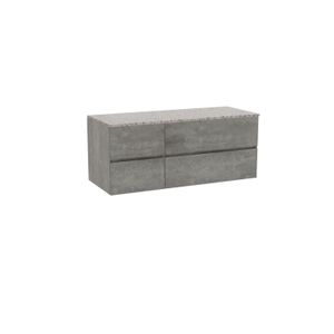 Storke Edge zwevend badmeubel 130 x 52 cm beton donkergrijs met Tavola enkel of dubbel wastafelblad in mat wit/zwart terrazzo