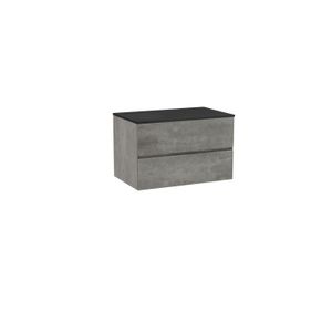 Storke Edge zwevend badmeubel 85 x 52 cm beton donkergrijs met Panton enkel wastafelblad in mat zwarte gepoedercoate mdf