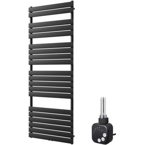 EMKE Badkamerverwarming, elektrisch, 75 x 40 cm, gebogen handdoekradiator, elektrisch met thermostaat, kleine handdoekdroger, handdoekwarmer met timer, antraciet, 250 W