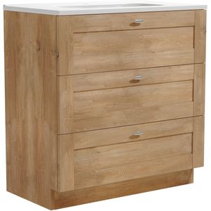 Linie Classo staand badmeubel 80 x 46 cm naturel eiken met Baro enkele wastafel in porselein hoogglans wit