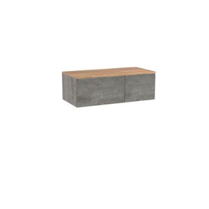Storke Edge zwevend badmeubel 110 x 52 cm beton donkergrijs met Panton enkel wastafelblad in melamine ruw eiken