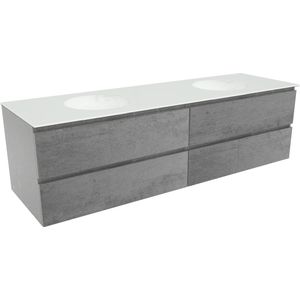 Balmani Lucida zwevend badkamermeubel 180 x 55 cm beton donkergrijs met Tablo Still dubbele wastafel in matte Solid Surface