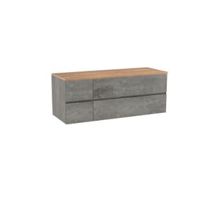 Storke Edge zwevend badmeubel 140 x 52 cm beton donkergrijs met Panton enkel of dubbel wastafelblad in ruwe eiken melamine