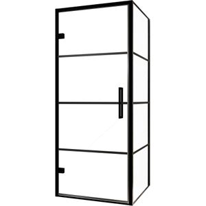 Balmani Senses Design douchecabine met linkse draaideur en vaste zijwand, 90 x 100 cm, Lined, Zwarte profielen