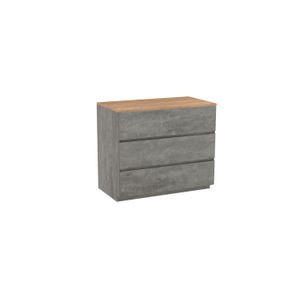 Storke Edge staand badmeubel 95 x 52 cm beton donkergrijs met Panton enkel wastafelblad in ruwe eiken melamine