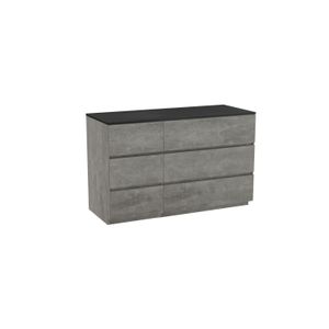 Storke Edge staand badmeubel 130 x 52 cm beton donkergrijs met Panton enkel of dubbel wastafelblad in mat zwarte gepoedercoate mdf