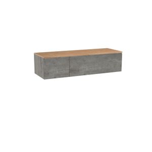 Storke Edge zwevend badmeubel 150 x 52 cm beton donkergrijs met Panton enkel of dubbel wastafelblad in ruwe eiken melamine