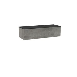 Storke Edge zwevend badmeubel 140 x 52 cm beton donkergrijs met Panton enkel of dubbel wastafelblad in mat zwarte gepoedercoate mdf