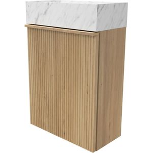 Balmani Forma zwevend toiletmeubel 42 x 21 cm naturel eiken met Dama wastafel in Carrara marmer