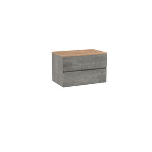 Storke Edge zwevend badmeubel 85 x 52 cm beton donkergrijs met Panton enkel wastafelblad in ruwe eiken melamine