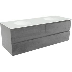 Balmani Lucida zwevend badkamermeubel 150 x 55 cm beton donkergrijs met Tablo Still dubbele wastafel in matte Solid Surface