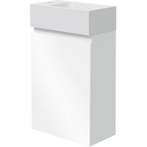 Linie Lado zwevend toiletmeubel 40 x 22 cm hoogglans wit met Vano wastafel in glanzend composiet marmer