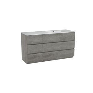 Storke Edge staand badmeubel 150 x 52 cm beton donkergrijs met Diva asymmetrisch rechtse wastafel in composietmarmer