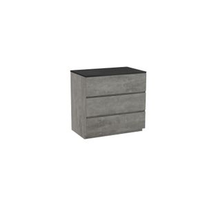 Storke Edge staand badmeubel 85 x 52 cm beton donkergrijs met Panton enkel wastafelblad in mat zwarte gepoedercoate mdf