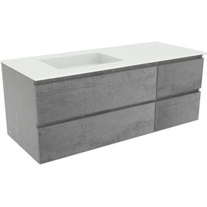 Balmani Lucida zwevend badkamermeubel 135 x 55 cm beton donkergrijs met Tablo Stretto asymmetrisch linkse wastafel in matte Solid Surface