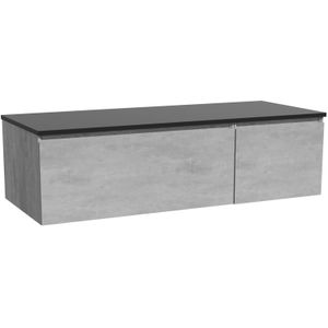 Storke Edge zwevend badmeubel 130 x 52 cm beton donkergrijs met Panton enkel of dubbel wastafelblad in gepoedercoate mdf mat zwart