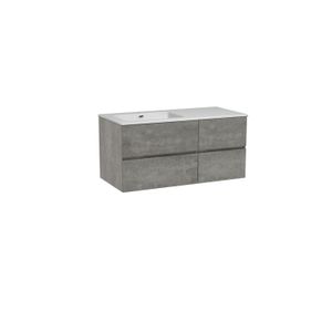 Storke Edge zwevend badmeubel 110 x 52 cm beton donkergrijs met Diva asymmetrisch linkse wastafel in composietmarmer