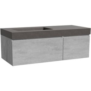 Storke Edge zwevend badmeubel 120 x 52 cm beton donkergrijs met Scuro High asymmetrisch linkse wastafel in kwarts mat zwart