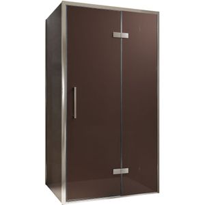 Balmani Senses Design douchecabine met rechtse draaideur en vaste zijwand, 100 x 80 cm, Brons, Chroom profielen