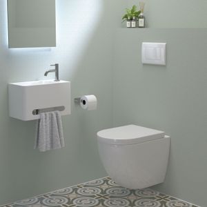 Luca Varess Livello verhoogd hangend toilet hoogglans wit randloos, inclusief isolatieset
