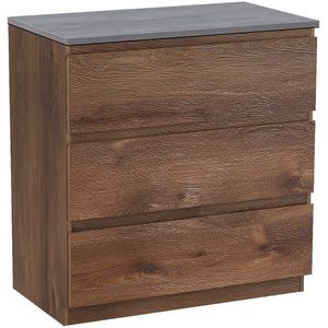 Linie Lado staand badmeubel 80 x 46 cm bruin eiken met Lado enkel wastafelblad in melamine beton donkergrijs