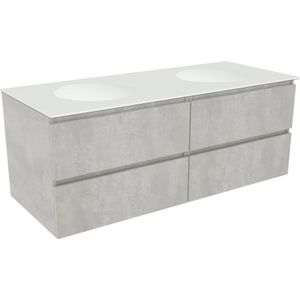 Balmani Lucida zwevend badkamermeubel 135 x 55 cm beton zilvergrijs met Tablo Still dubbele wastafel in matte Solid Surface