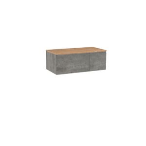 Storke Edge zwevend badmeubel 100 x 52 cm beton donkergrijs met Panton enkel wastafelblad in ruwe eiken melamine