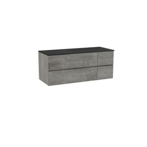 Storke Edge zwevend badmeubel 130 x 52 cm beton donkergrijs met Panton enkel of dubbel wastafelblad in mat zwarte gepoedercoate mdf