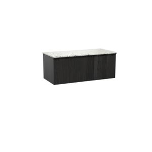 Balmani Forma zwevend badmeubel 120 x 55 cm zwart eiken met Stretto enkel of dubbel wastafelblad in terrazzo mat wit/zwart terrazzo Verticale symmetrische rechte ribbel