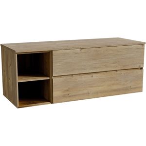 Storke Edge zwevend badmeubel 140 x 52 cm ruw eiken met Panton enkel of dubbel wastafelblad in melamine ruw eiken