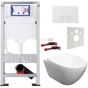Luca Varess Moreno hangend toilet hoogglans wit randloos SilentFlush met Geberit Sigma inbouwspoelreservoir UP320 met Burda frame en bedieningspaneel