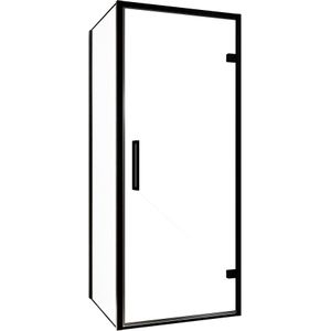 Balmani Senses Design douchecabine met rechtse draaideur en vaste zijwand, 90 x 100 cm, Helder glas, Zwarte profielen