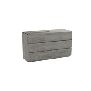 Storke Edge staand badmeubel 140 x 52 cm beton donkergrijs met Diva asymmetrisch linkse wastafel in mat zijdegrijze top solid