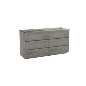 Storke Edge staand badmeubel 150 x 52 cm beton donkergrijs met Diva dubbele wastafel in mat zijdegrijze top solid