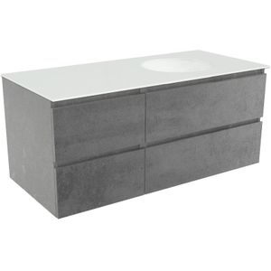Balmani Lucida zwevend badkamermeubel 120 x 55 cm beton donkergrijs met Tablo Still asymmetrisch rechtse wastafel in matte Solid Surface