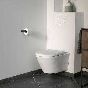 Luca Varess Calibro hangend toilet hoogglans wit randloos met medio wc-bril, inclusief isolatieset