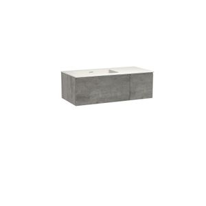 Storke Edge zwevend badmeubel 110 x 52 cm beton donkergrijs met Mata asymmetrisch linkse wastafel in solid surface